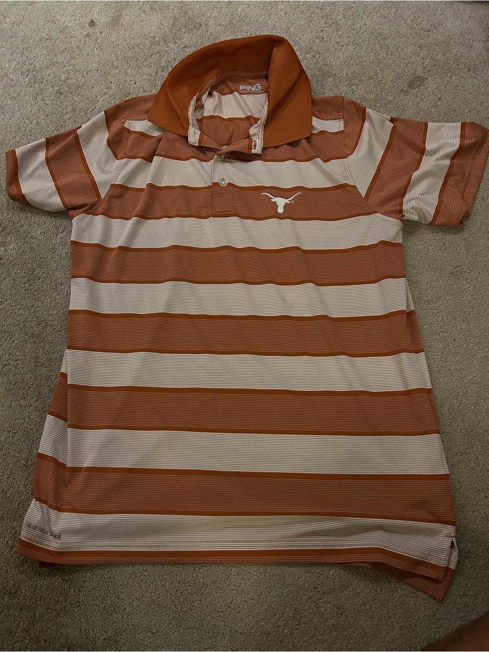 Ping Men’s Striped Polo in Burnt Orange and White